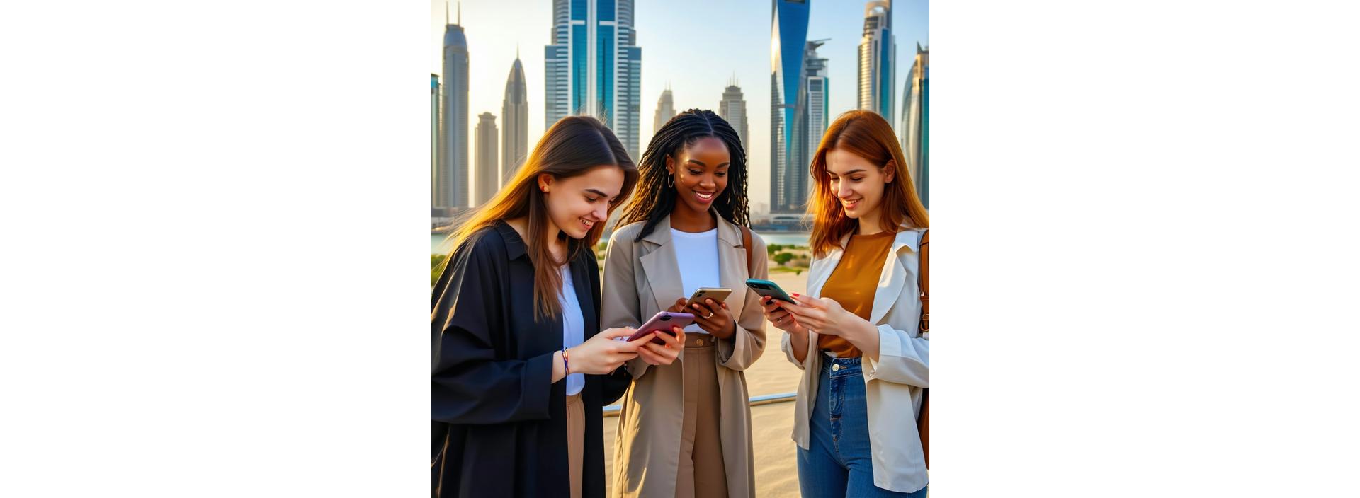 مجموعة من الأشخاص يستخدمون الهواتف الذكية في دبي